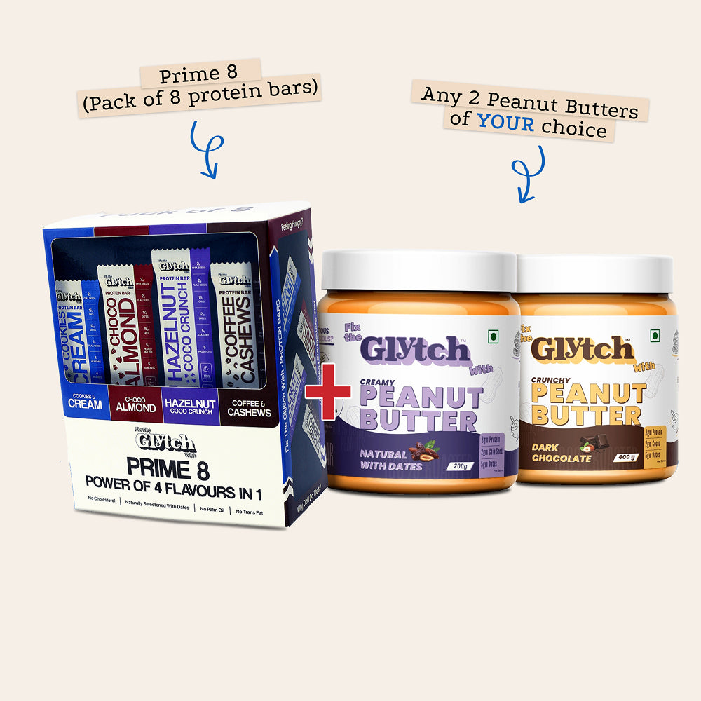 Prime 8 (Pack of 8 protein bars) + 2 Peanut Butter