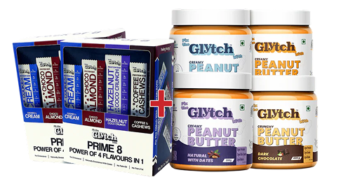 2 boxes of Prime 8 (Pack of 8 protein bars)+ 4 Peanut Butter (200gms) advantage