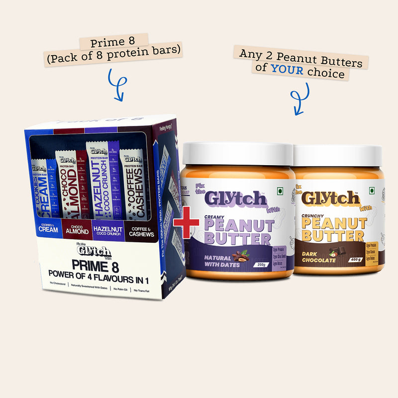 Prime 8 (Pack of 8 protein bars) + 2 Peanut Butter